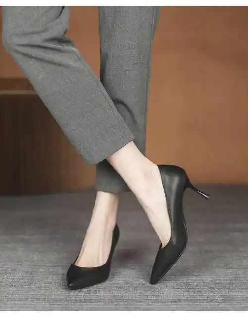 高铁乘务员高跟鞋职业女细跟软底面试空乘学生礼仪课装通勤黑色工作鞋