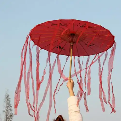 油纸伞古风大红飘带伞cos道具伞古典汉服拍照摄影装饰伞流苏伞舞蹈伞