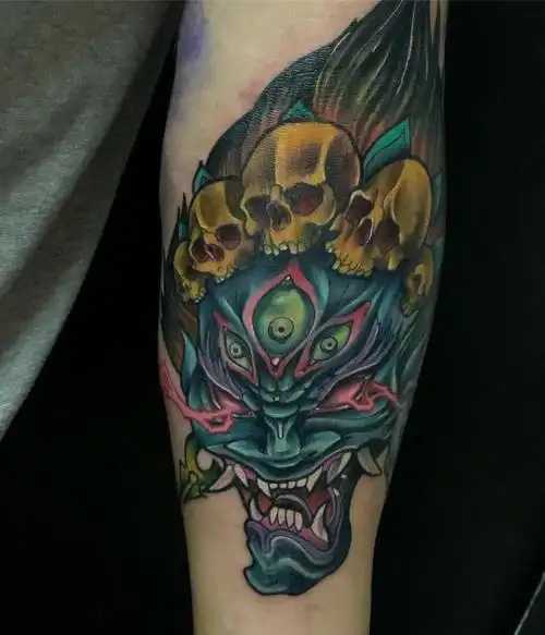 小臂彩色写实夜叉纹身图案