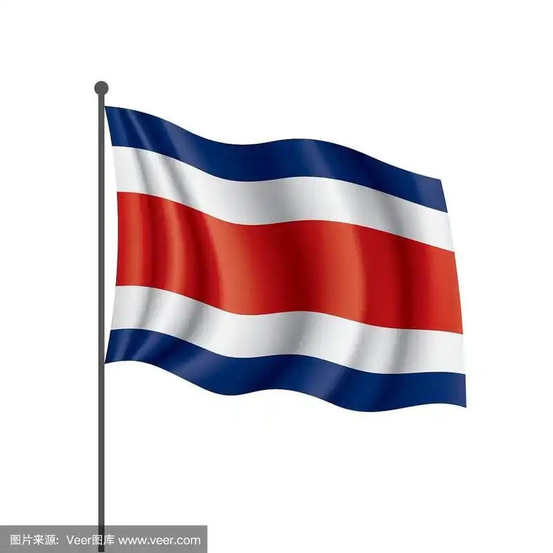 哥斯达黎加国旗,矢量插图在白色的背景