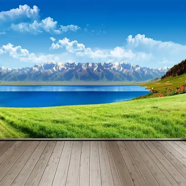 3d立体客厅田园风景壁纸酒店民宿山水湖泊.#网红民宿酒店 # - 抖音