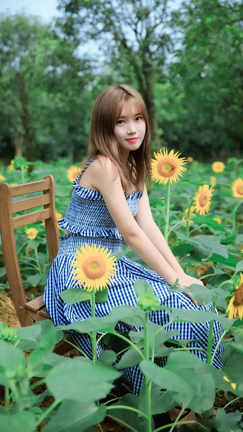向日葵女孩清新户外写真图片手机壁纸