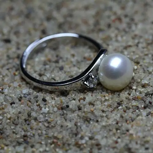 5-8mm扁圆可自由调节便宜小饰品银色珍珠戒指