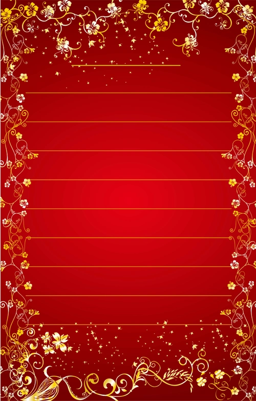 红色花纹边框背景素材