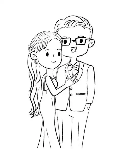 简笔画婚纱照