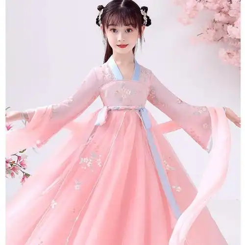 汉服女童夏装儿童装古装裙子超仙长袖连衣裙小女孩古风襦裙中国风