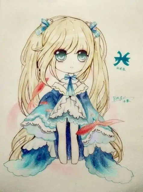 画12十二星座公主双鱼座简笔画