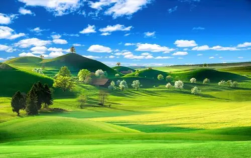 fj0995蓝天白云草地高清晰空间延伸护眼3d立体电视墙定制壁画