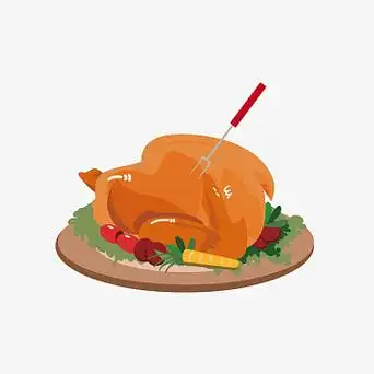 美食png卡通手绘烤鸡png海鲜大餐png橙色火鸡烤火鸡感恩节手绘元素psd