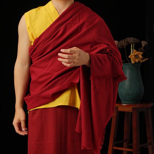 和尚袈裟僧服西藏藏族披肩藏传居士服上师披风 藏红色(羊毛混纺夏天)