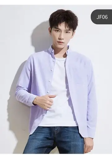 高梵 纯色衬衫男2019秋季新品青年外穿打底衫长袖休闲男士衬衣 白色