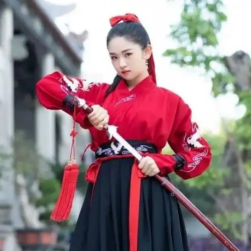 汉服女红色系影视同款古装武侠风帅气中国风大人古风演出服