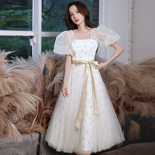 曼卡玉女装新款法式日常礼服女蓬蓬裙小众高端洋气优雅中长款连衣裙