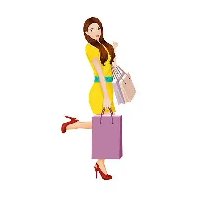 开心女人手拿购物袋购物人物元素旅行逛街png素材购物元素