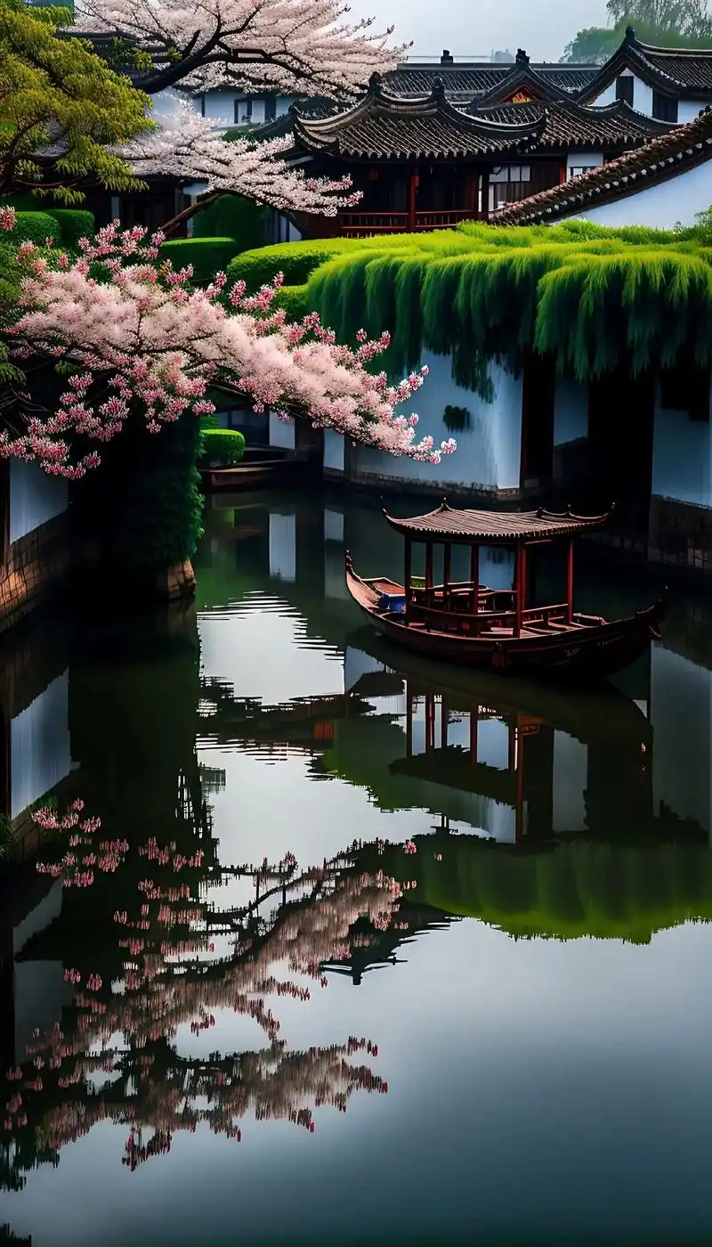 江南水乡美景,雨过天晴,蓝天白云,小船在水中荡漾,风景真是美 - 抖音