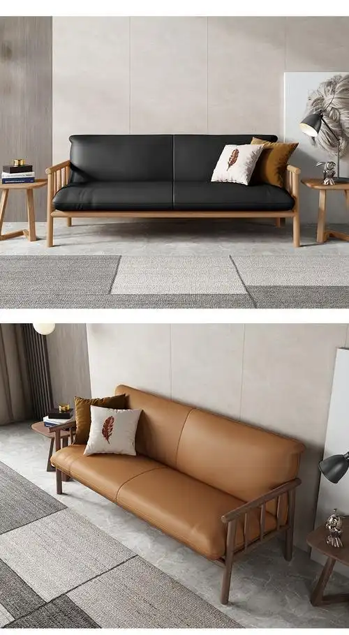 小米(mi)生态米家通用北欧小户型日式实木皮沙发现代简约客厅卧室三人