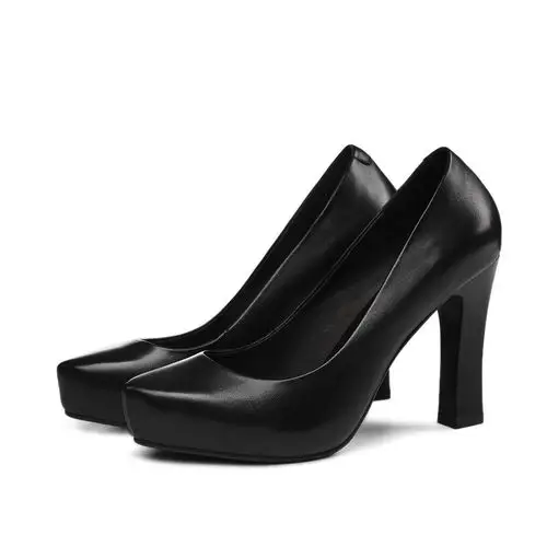 粗跟单鞋女2020春季新款百搭真皮圆头漆皮英伦风厚底防水台高跟鞋