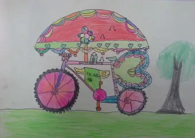 环保自行车彩色铅笔画