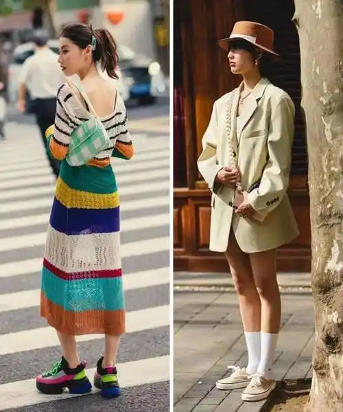 春日的韩国街头,满大街都在穿"裙子 运动鞋",一种舒适大方又更加随性