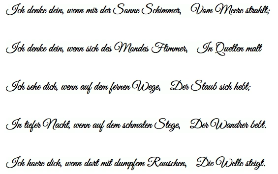 谁能帮忙把歌德的恋人的身旁这首诗的德语版字体转换成英文花体字?