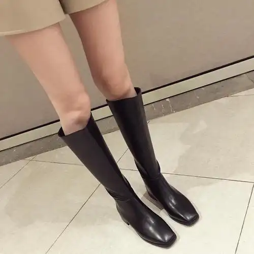 网红平底长靴及膝骑士机车靴不过膝高筒靴长筒时装靴