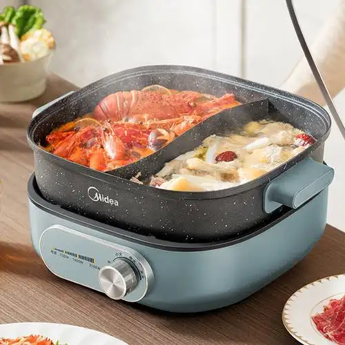 的(midea)电煮锅 电火锅鸳鸯分体火锅专用锅6l大容量 家用多功能电热