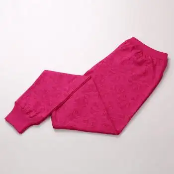 中老年人秋裤女纯棉宽松老式老人线裤棉高腰加肥加大码棉毛裤2 酒红色