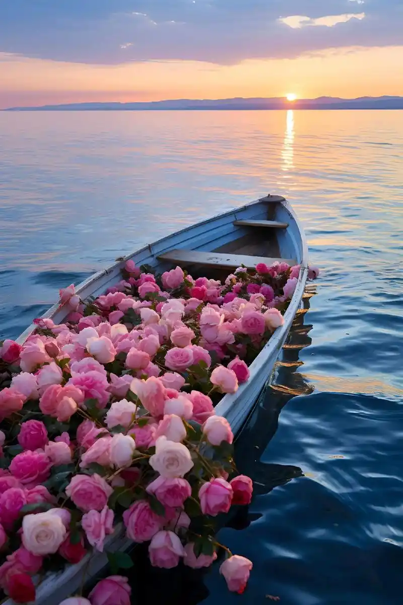 花儿与湖水的碰撞,仿佛在演绎着一场水墨画般的故事