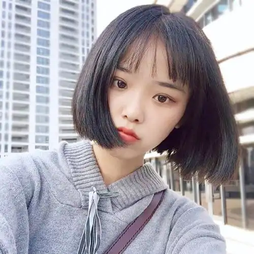 圆脸 甜美可爱_假发女短发圆脸bobo头蓬松修脸空气齐刘海波波学生短