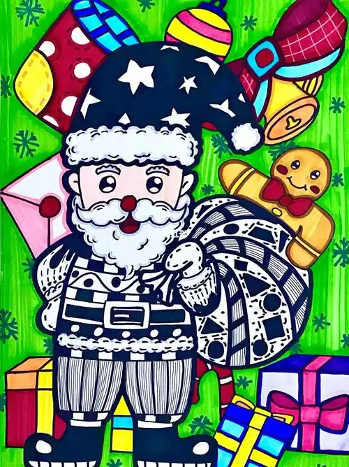 画画#绘画#儿童画#创意美术#线描#创意线描#圣诞节#圣诞老人#绘画