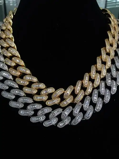 欧美嘻哈古巴链 方圆锆石混合镶嵌古巴链嘻哈项链 cuban chain