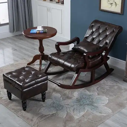 寻木匠北欧阳台不倒翁摇椅躺椅大人家用休闲皮老人实木午休沙发椅摇