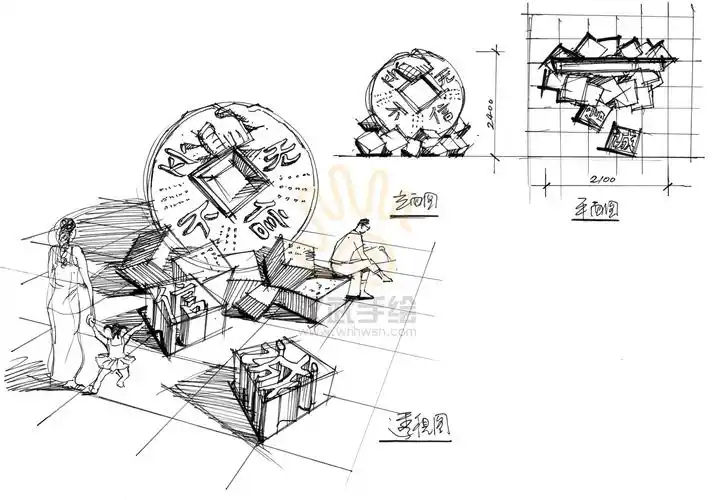 景观雕塑设计线稿草图分享_中国考研手绘同盟-站酷zcool