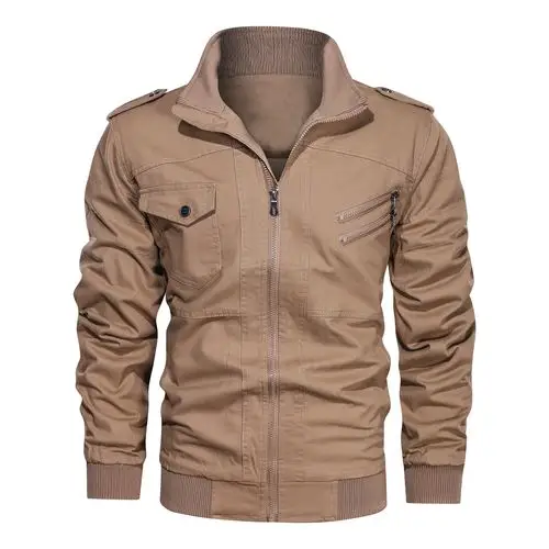 跨境专供速卖通春秋季军装夹克双拉链男士纯棉外套男大码厂家直销