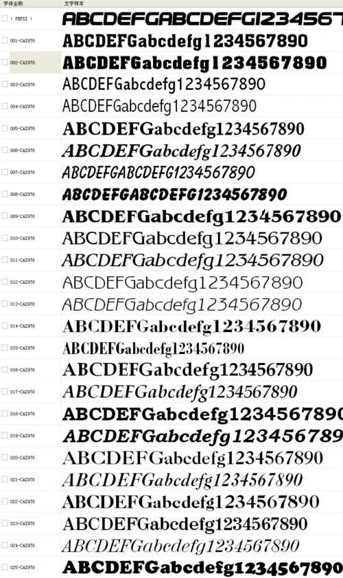 英文字体名称对照速查列表
