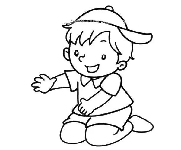 跪在地上玩耍的小男孩_简笔画_ps家园网