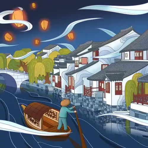 水乡国风插画