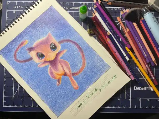 彩铅学习口袋妖怪一只毛绒版的梦幻