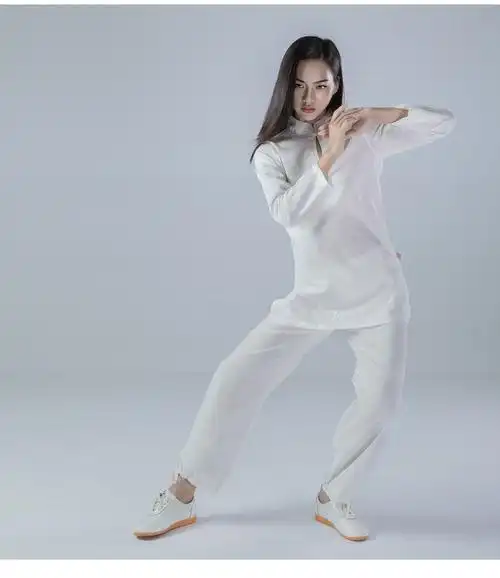 雅亚麻太极服女套装夏款绿色女式太极练功服棉麻太极拳服装夏白色s