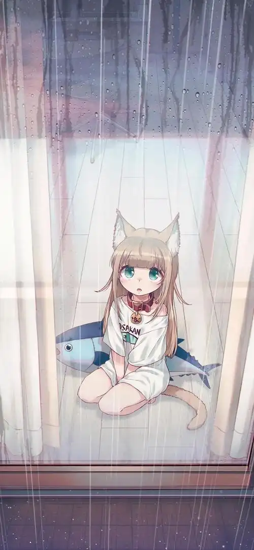 手机壁纸|猫系少女手绘动漫壁纸 ,萌化了