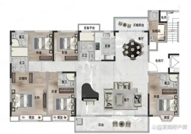 235平米全功能六室六卫大平层户型