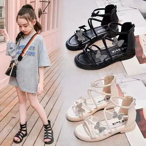 上学穿的女童凉鞋2024夏季软底公主鞋小公主蝴蝶结儿童女孩罗马鞋