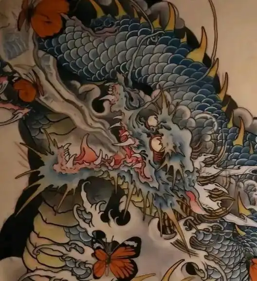 纹身手稿    龙.这部传统素材龙适合做在花臂,花腿等部位, - 抖音