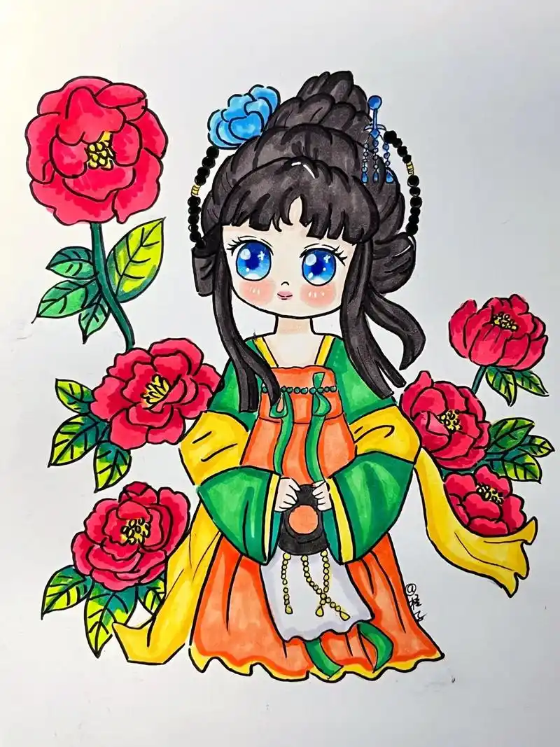 马克笔手绘 #手绘动漫人物 #二次元  - 抖音