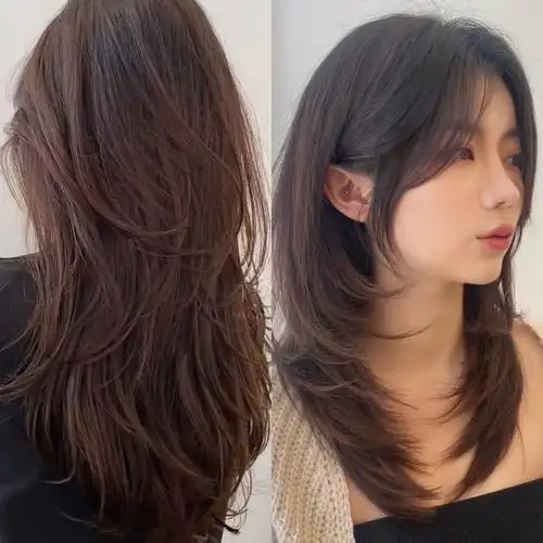 用上短下长,逐步递进的层次感剪裁,让刘海和发型融为一体,不管是正面