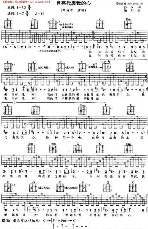 月亮代表我的心吉他谱