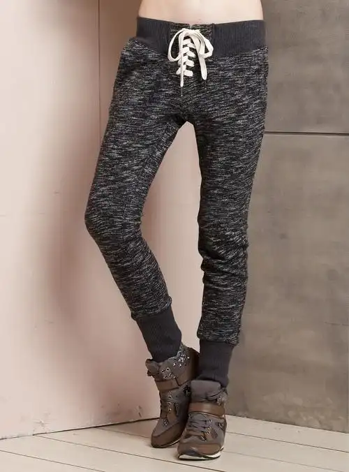 sugar high欧美松紧系带收口黑色紧身长裤休闲舒适女裤子sugarhigh