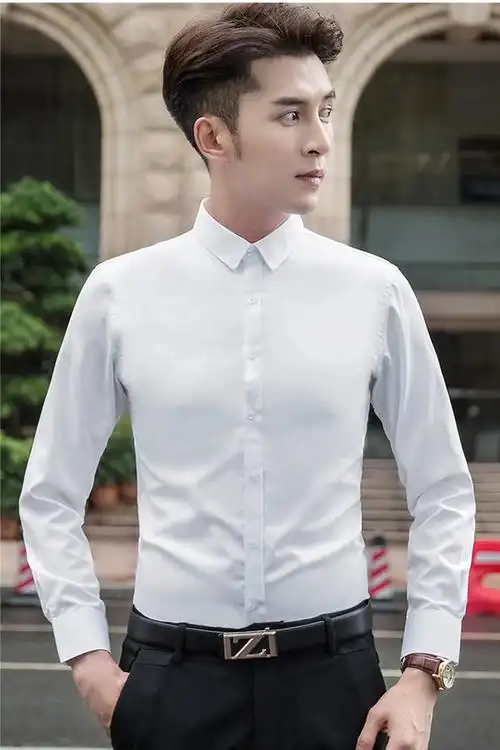 帅气白衬衫男款西装长袖衬衣服男土韩版修身薄款职业上班西服衬衣