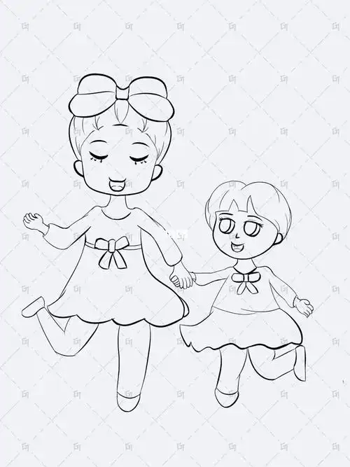 练习一下人体比例,顺便以两个女儿的形象画了线稿此为原创,[禁r]二改