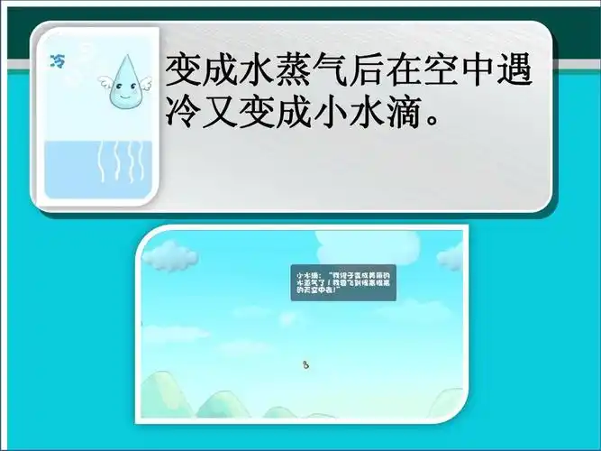 变成水蒸气后在空中遇 冷又变成小水滴.